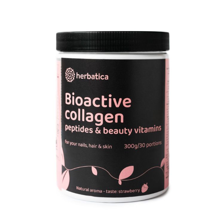 Obrázok z Bioaktívny kolagén s peptidmi a vitamínmi pre krásu, nechty, vlasy a pokožku - 300g - Herbatica Príchuť: Jahoda