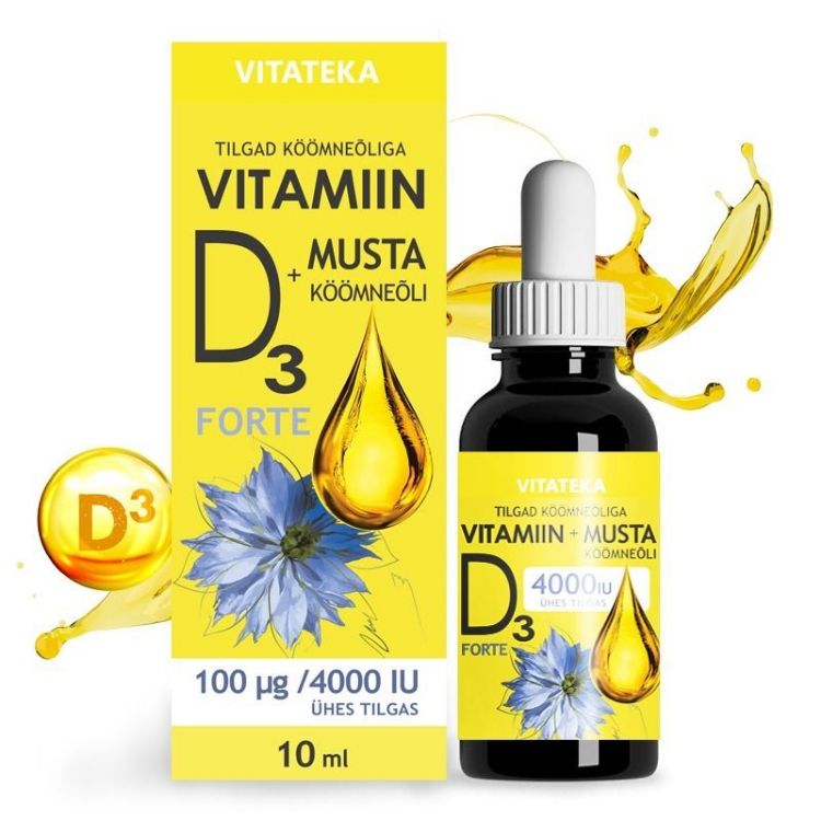 Obrázok z Vitamín D3 4000 IU s olejom z čiernej rasce – 10 ml – Vitateka