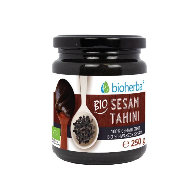 Obrázok z 100 % bio sezamové tahini z mletého bio čierneho sezamu – 250 g – Bioherba