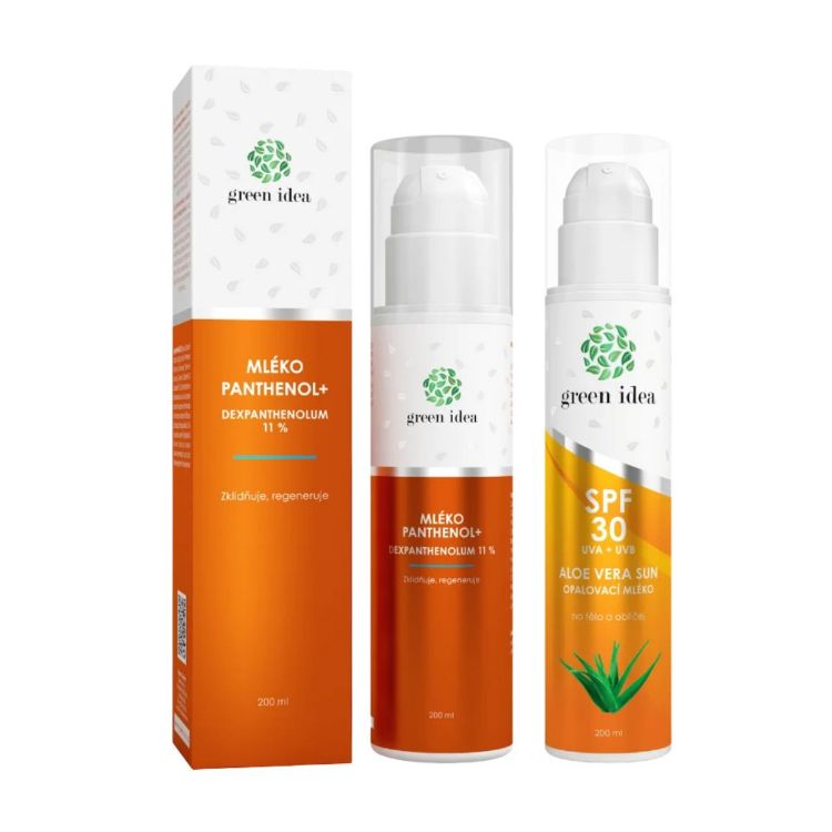 Obrázok z Zvýhodnený set na opaľovanie a po opaľovaní: Aloe vera sun - opaľovacie mlieko SPF 30 + PANTHENOL + MLIEKO 11 % - Green idea