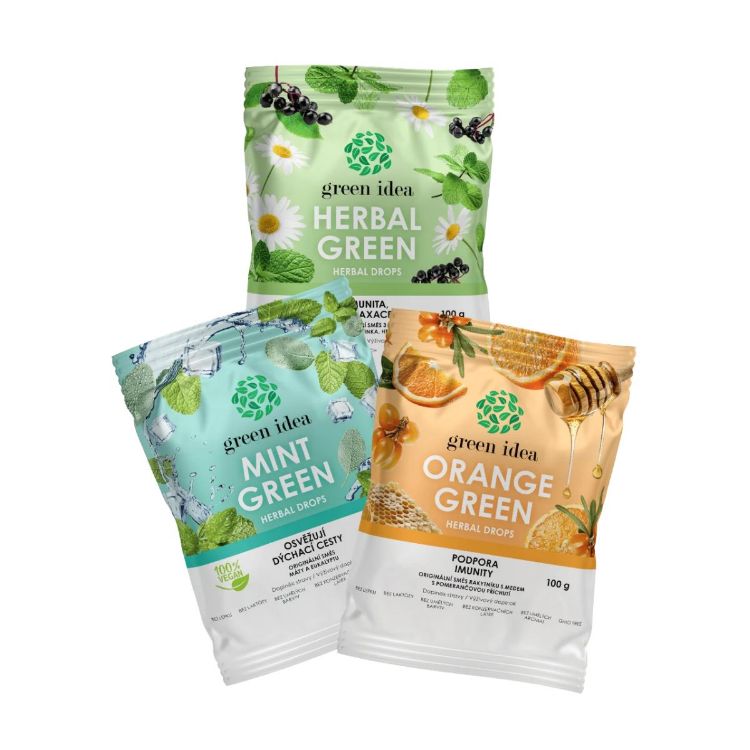 Obrázok z Zvýhodnený set bylinných cukríkov: Mint green + Herbal green + Orange green - Green idea