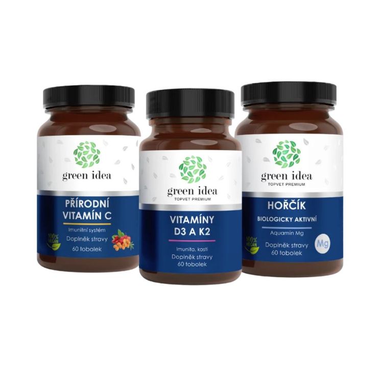 Obrázok z Zvýhodnený set Svaly, kosti a imunita: Horčík + Vitamíny D3 K2 + Vitamín C - Green idea