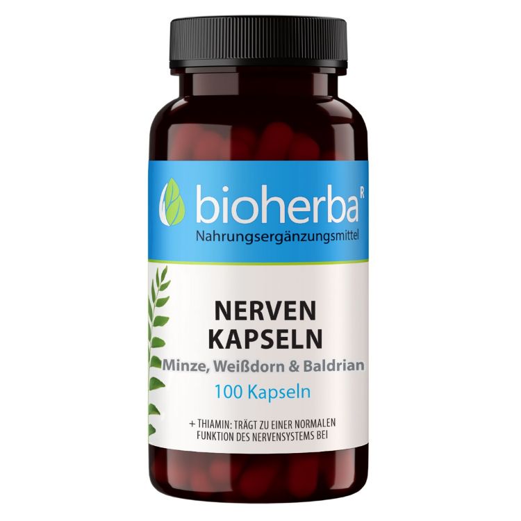 Obrázok z Kapsuly na nervy s mätou, hlohom a valeriánou – 100 kapsúl – Bioherba