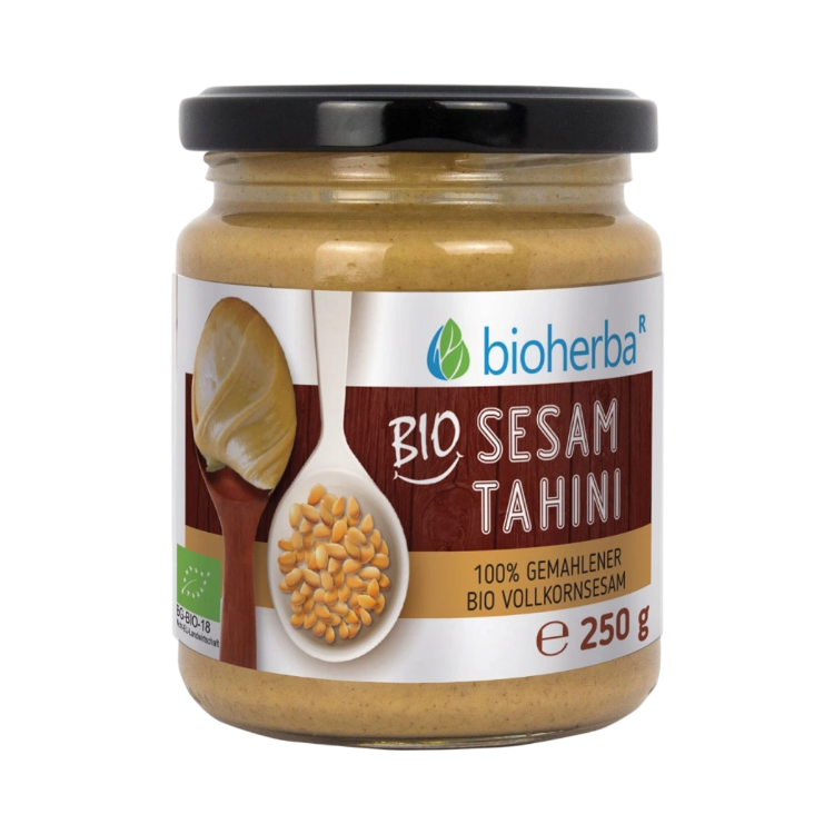 Obrázok z 100 % bio sezamové tahini z mletého bio celozrnného sezamu – 250 g – Bioherba