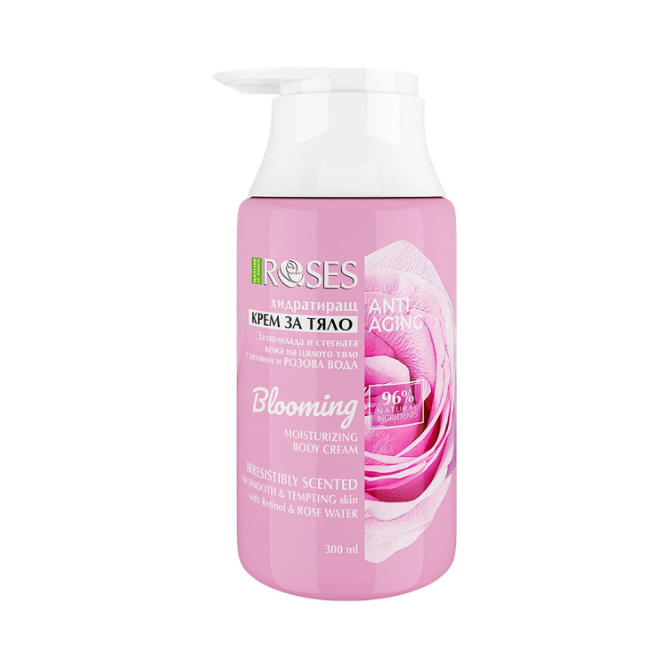 Obrázok z BLOOMING hydratačný telový krém anti-aging s ružovou vodou a retinolom 300 ml - NATURE OF AGIVA