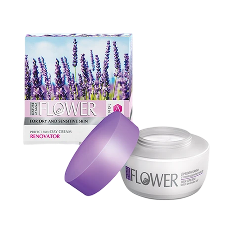 Obrázok z FLOWER Rozjasňujúci denný pleťový krém pre suchú a citlivú pokožku s levanduľovým extraktom 50 ml - NATURE OF AGIVA