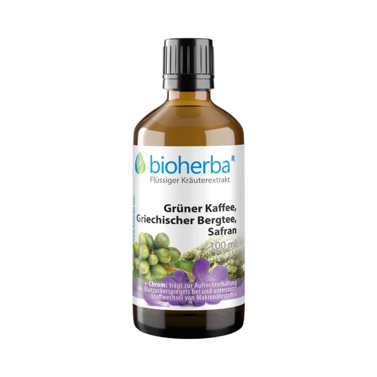 Obrázok z Zelená káva, grécky horský čaj a šafran kvapky – tinktúra – 100 ml – Bioherba