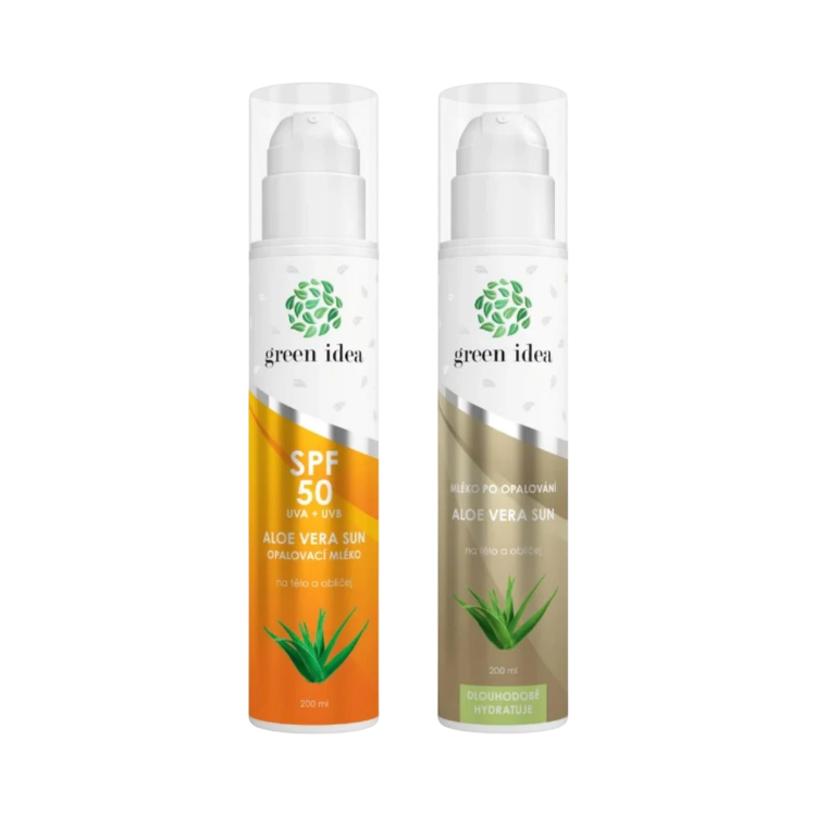 Obrázok z Zvýhodnený set na opaľovanie a po opaľovaní: Aloe vera Sun – opaľovacie mlieko SPF 50 + Aloe vera sun – mlieko po opaľovaní – Green idea