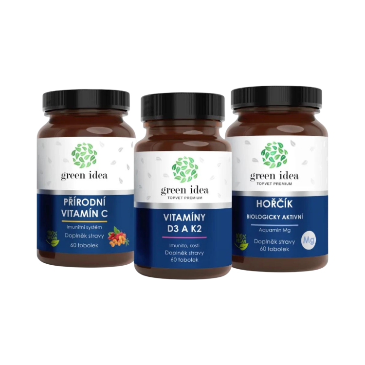Obrázok z Zvýhodnený set Svaly, kosti a imunita: Horčík + Vitamíny D3 K2 + Vitamín C - Green idea