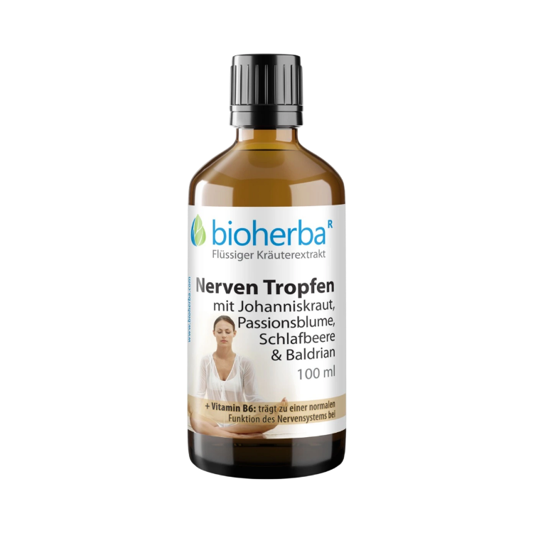 Obrázok z Kvapky na nervy s ľubovníkom, mučenkou, ashwagandhou a valeriánou – tinktúra – 100 ml – Bioherba