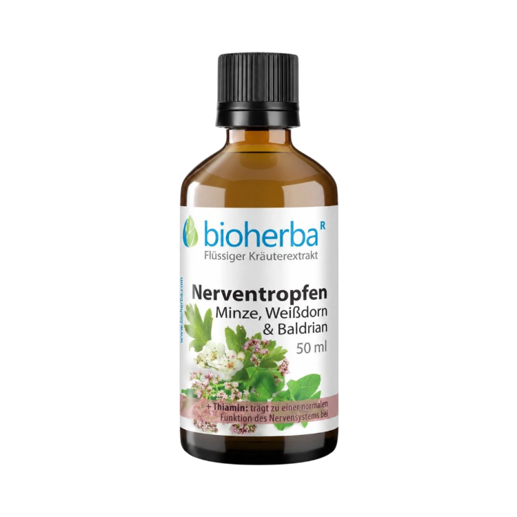 Obrázok z Kvapky na nervy s mätou, hlohom a valeriánou – tinktúra – 50 ml – Bioherba